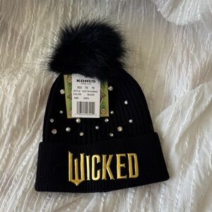 Black Beanie with Gold 'Wicked' Logo detailed with diamonds and pearls